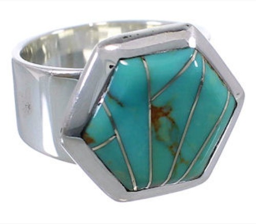 Well-Bulit Turquoise Inlay Southwest Ring Size 6-3/4 EX40472