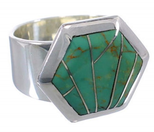 Sterling Silver And Turquoise Heavy Ring Size 6-3/4 EX40520