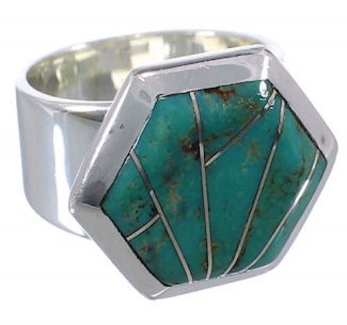 Sterling Silver And Turquoise Sturdy Ring Size 5-1/2 EX40524