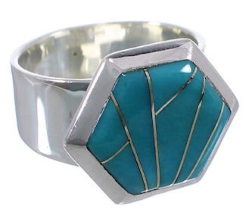 Southwest Turquoise Inlay Sturdy Ring Size 8-1/4 EX40541