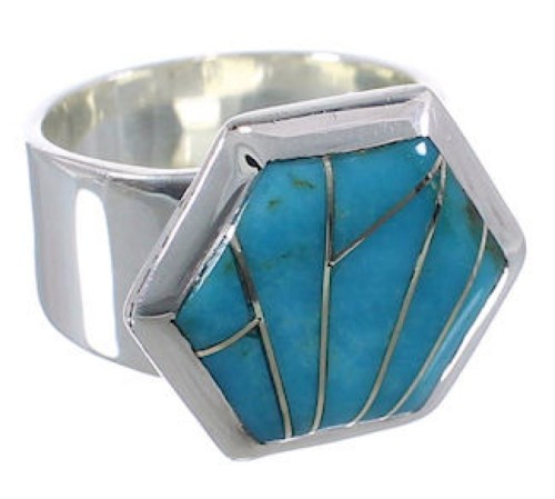 Southwest Silver And Turquoise Heavy Ring Size 6 EX40579
