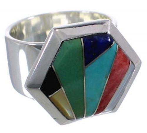 Southwestern Multicolor Inlay Sturdy Ring Size 6-1/4 EX40736