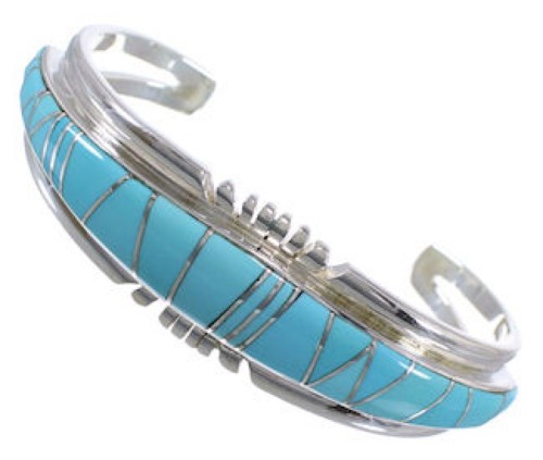 Southwest Turquoise And Sterling Silver Heavy Cuff Bracelet EX28204