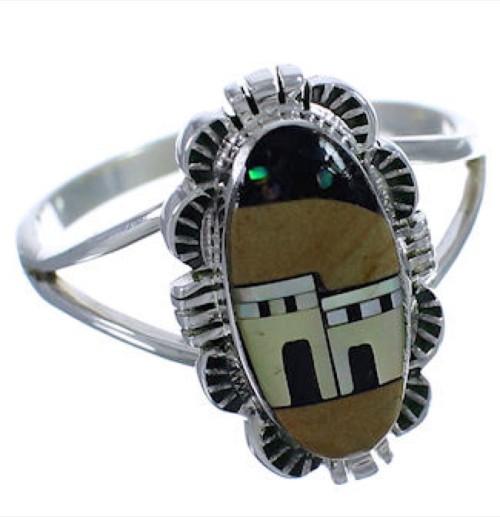 Silver Multicolor Pueblo Design Ring Size 7-1/2 TX41355