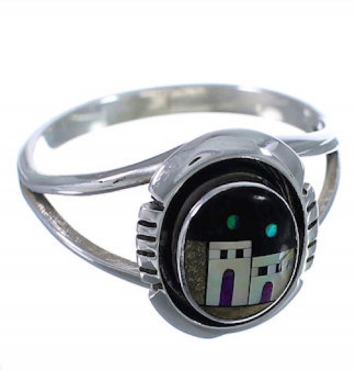 Silver Multicolor Pueblo Design Ring Size 6-1/4 TX41504