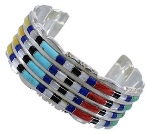 Southwest Multicolor Well-Built Sterling Silver Cuff Bracelet EX28739