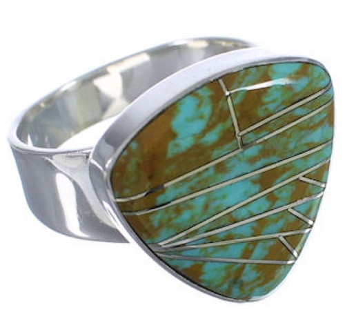 Turquoise Inlay Silver Sturdy Southwest Ring Size 5-1/4 PX40388