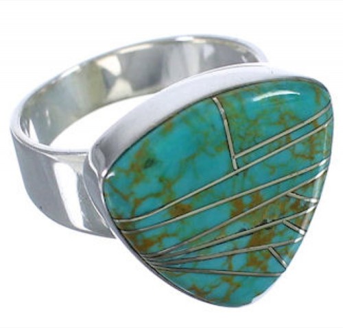 Turquoise Inlay Southwestern Silver Sturdy Ring Size 6-1/4 PX40395