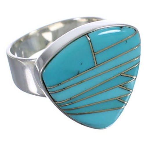 Turquoise Inlay Well-Built Silver Southwestern Ring Size 6-3/4 PX40415