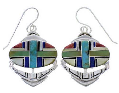 Southwest Multicolor Inlay And Sterling Silver Earrings PX32789