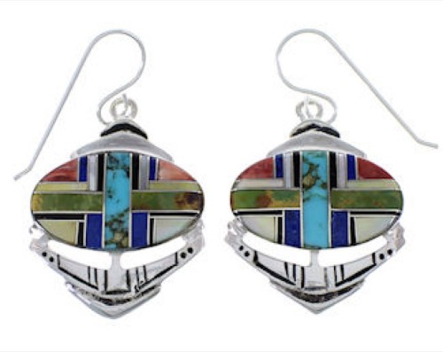 Multicolor Silver Southwest Hook Dangle Earrings PX32794
