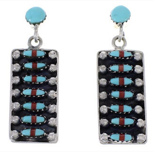 Turquoise And Coral Southwestern Post Dangle Earrings PX32857