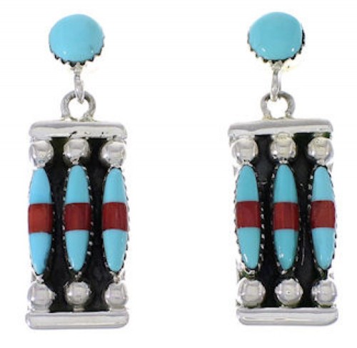 Coral Jewelry Turquoise Silver Post Dangle Earrings PX32870