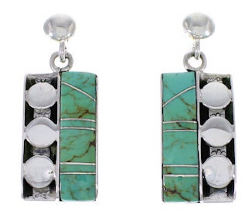 Turquoise Inlay Silver Post Dangle Earrings PX32876