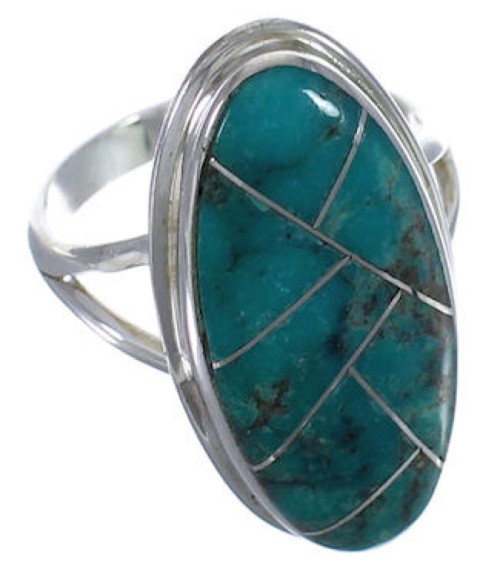 Southwest Sterling Silver Turquoise Inlay Ring Size 4-1/2 UX34207