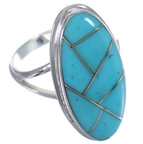 Sterling Silver Turquoise Inlay Ring Size 5-3/4 UX34254
