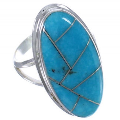 Southwest Sterling Silver Turquoise Inlay Ring Size 4-1/2 UX34265