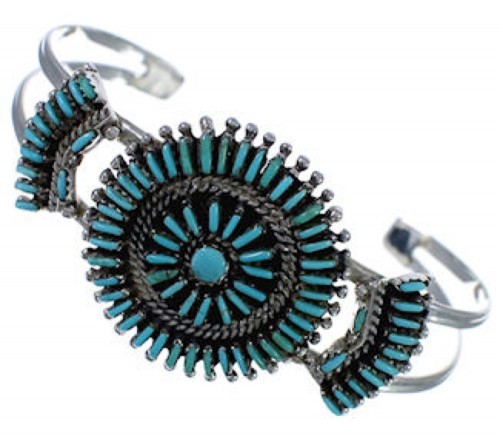 Turquoise Needlepoint Jewelry Southwest Silver Cuff Bracelet EX28382