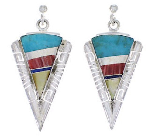 Multicolor Inlay Sterling Silver Earrings EX31428