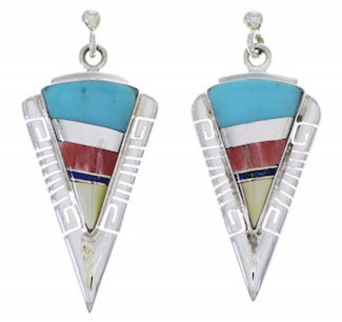 Southwest Multicolor Inlay Sterling Silver Earrings EX31429