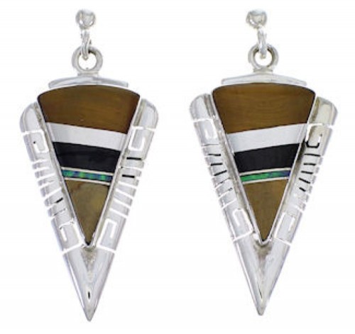 Genuine Sterling Silver Multicolor Inlay Earrings EX31432