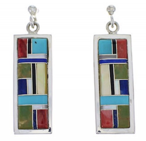 Multicolor Inlay And Silver Southwestern Earrings EX31497