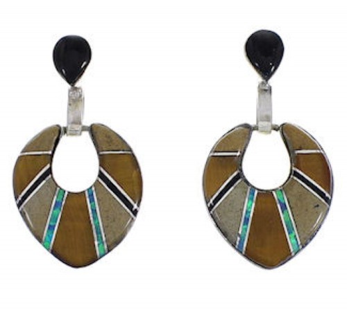 Southwest Sterling Silver And Multicolor Inlay Earrings EX31516