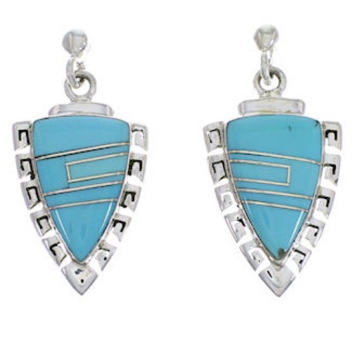 Genuine Sterling Silver And Turquoise Inlay Earrings EX31526