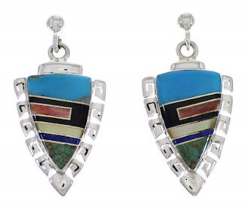 Genuine Sterling Silver And Multicolor Inlay Earrings EX31531