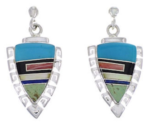 Southwest Multicolor Inlay Silver Earrings EX31533