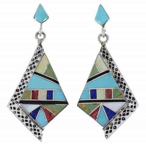 Multicolor Inlay Southwest Sterling Silver Earrings EX31538