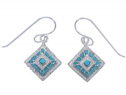 Southwest Turquoise Silver Hook Dangle Earrings FX31370