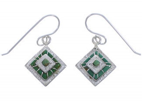 Turquoise Inlay Silver Hook Dangle Earrings FX31374