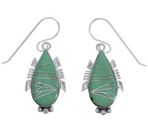 Silver Turquoise Inlay Hook Dangle Earrings FX31381