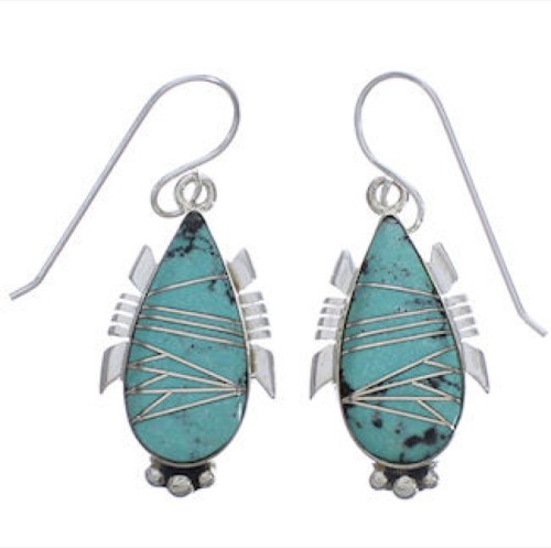 Sterling Silver Turquoise Inlay Hook Dangle Earrings FX31382