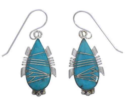 Silver Turquoise Inlay Southwest Earrings FX31386