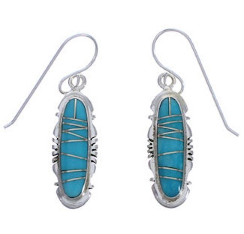 Southwest Turquoise Inlay Sterling Silver Hook Dangle Earrings WX78036