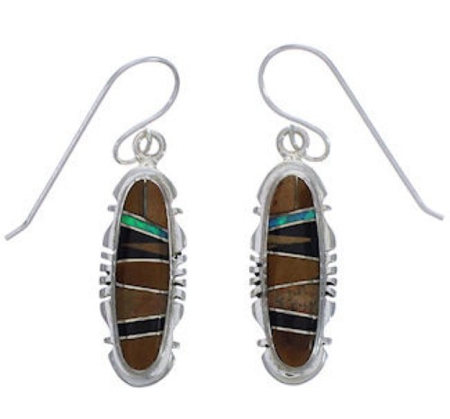 Sterling Silver Multicolor Inlay Hook Dangle Earrings FX31407