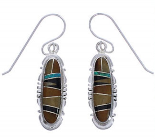 Silver Multicolor Inlay Southwest Hook Dangle Earrings FX31410