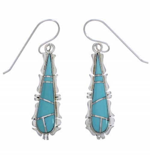 Southwest Silver Turquoise Inlay Earrings FX31417