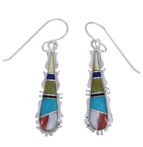 Multicolor Inlay Silver Hook Dangle Earrings FX31433