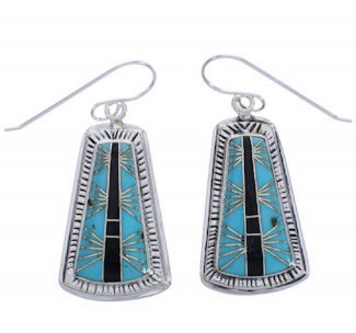 Silver Southwest Turquoise Jet Inlay Earrings FX31439