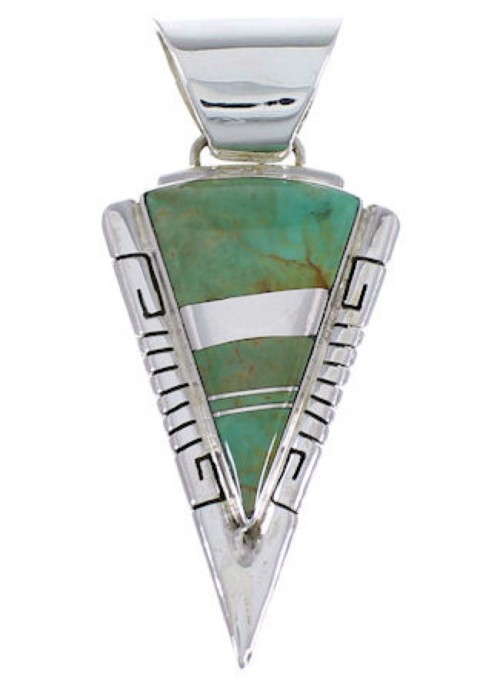 Southwestern Sterling Silver Turquoise Inlay Pendant EX28849