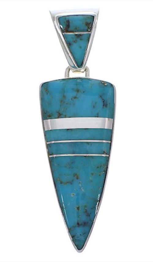 Genuine Sterling Silver Turquoise Inlay Southwest Pendant EX28907