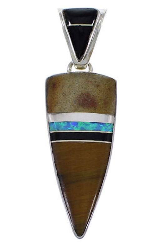 Southwestern Tiger Eye And Multicolor Silver Pendant EX28922