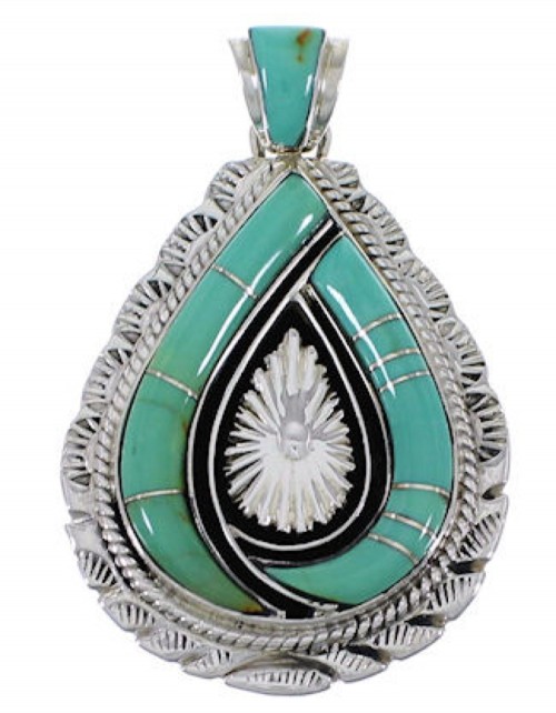 Southwestern Jewelry Genuine Sterling Silver Turquoise Pendant EX28923