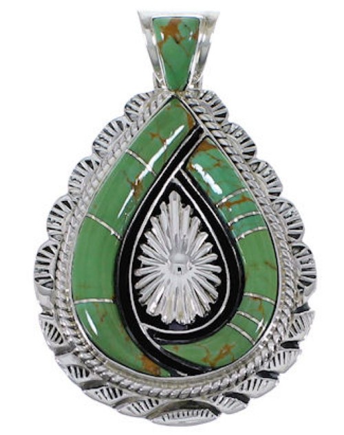 Turquoise Inlay Sterling Silver Southwest Pendant EX28930