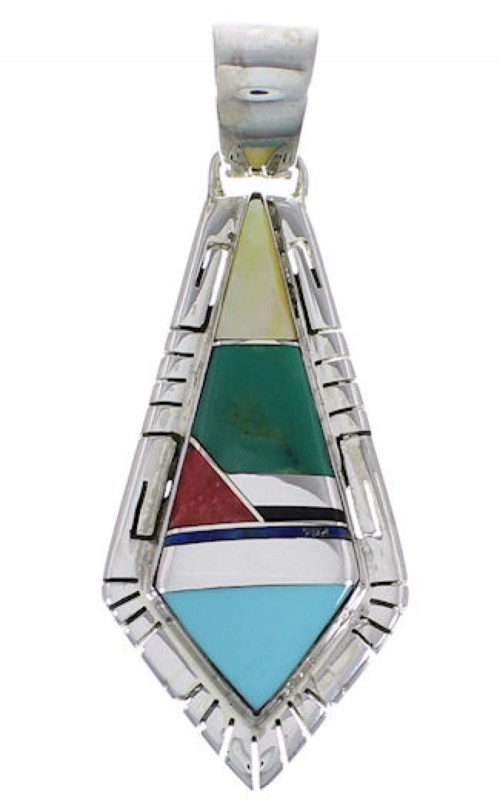 Turquoise And Multicolor Inlay Sterling Silver Pendant EX28957