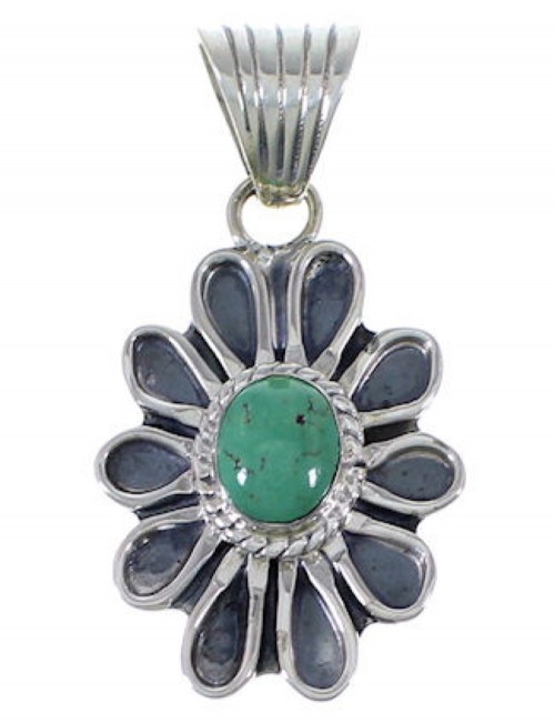 Southwest Turquoise And Sterling Silver Flower Pendant EX28982