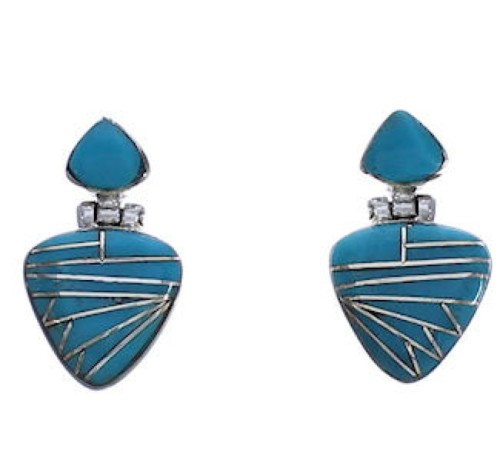 Turquoise Inlay Southwestern Silver Earrings EX31610